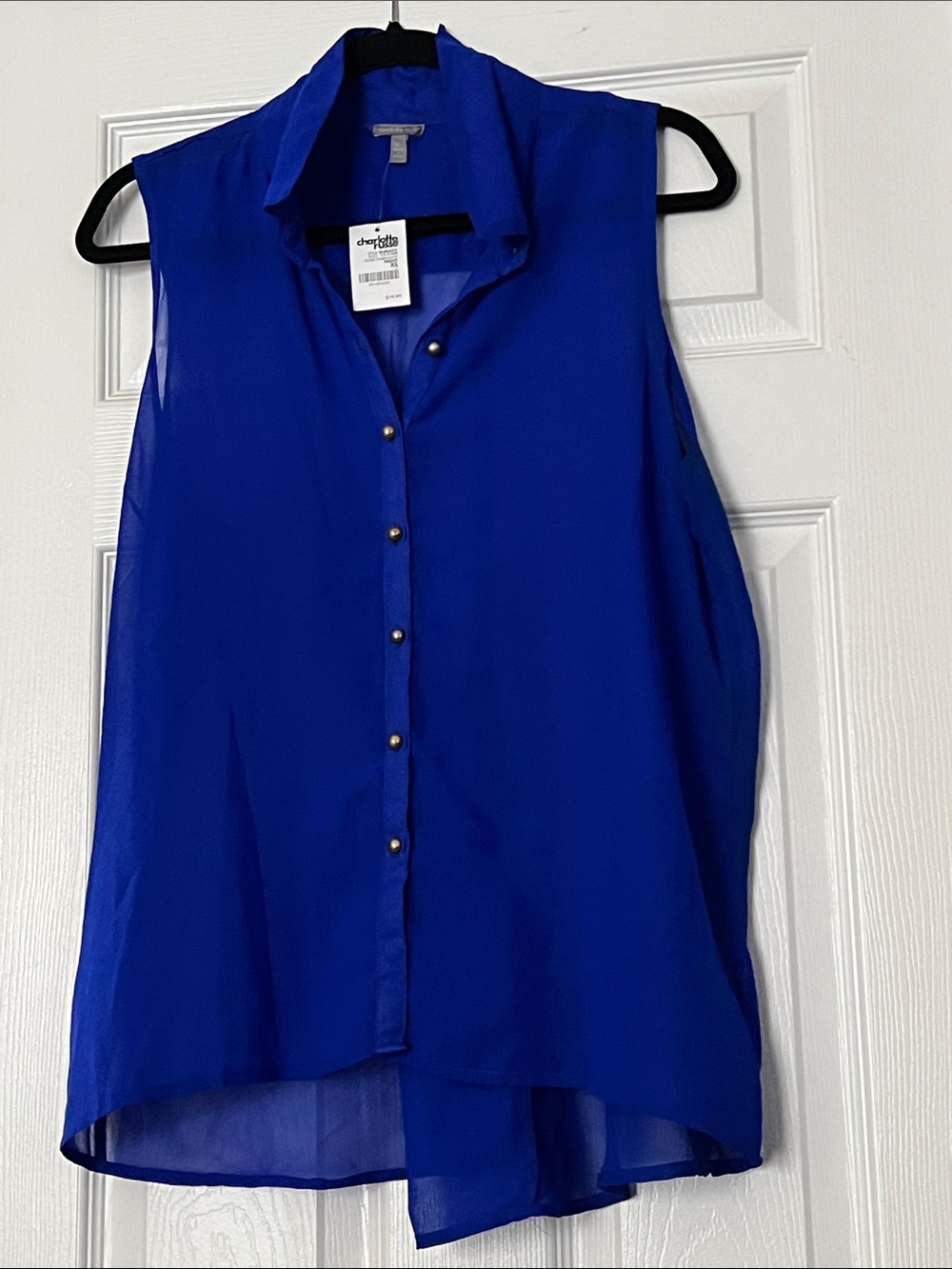 Cobalt Blue Sleeveless Button-Up Blouse